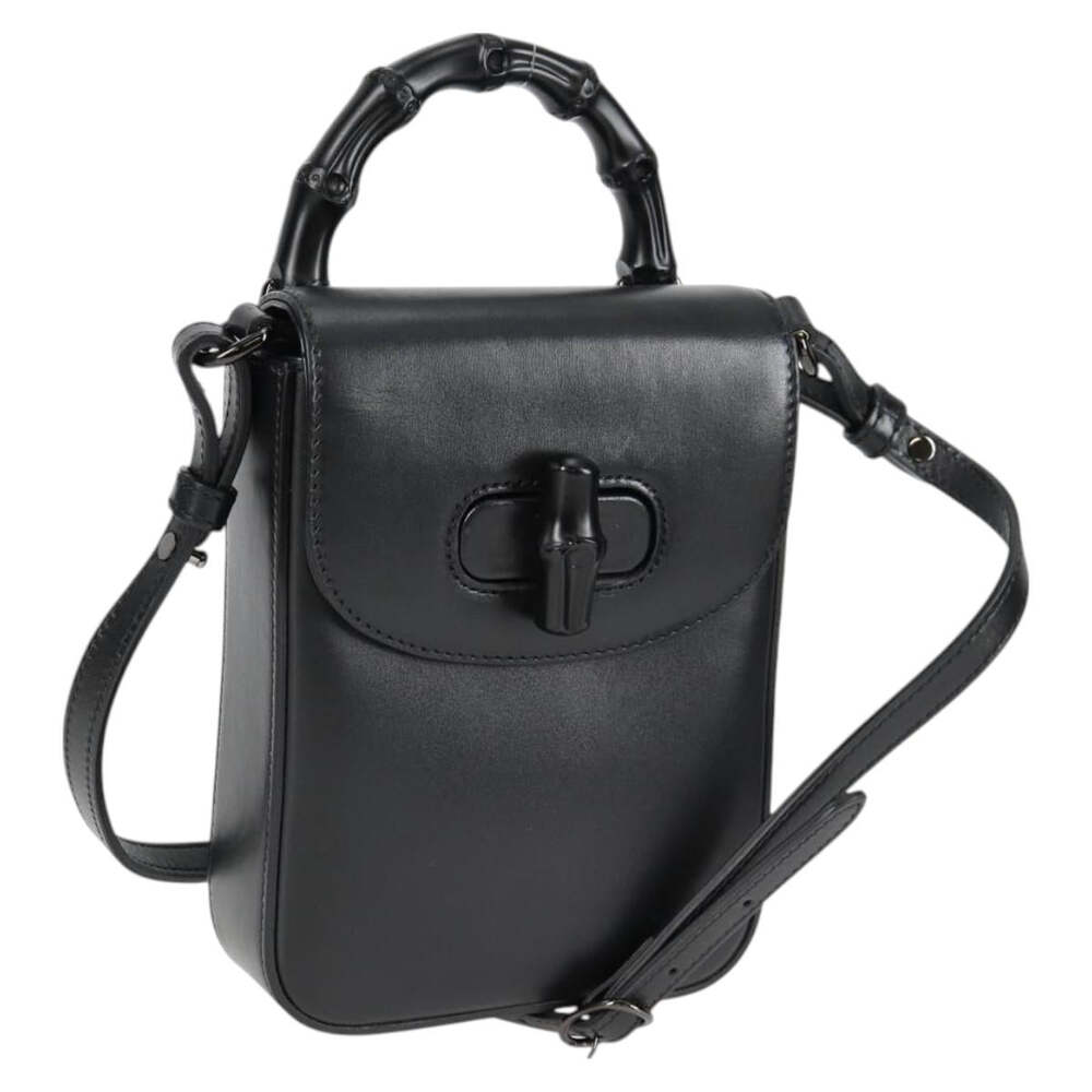 Gucci Hand Bag Leather 2Way Black Auth #344002G75B